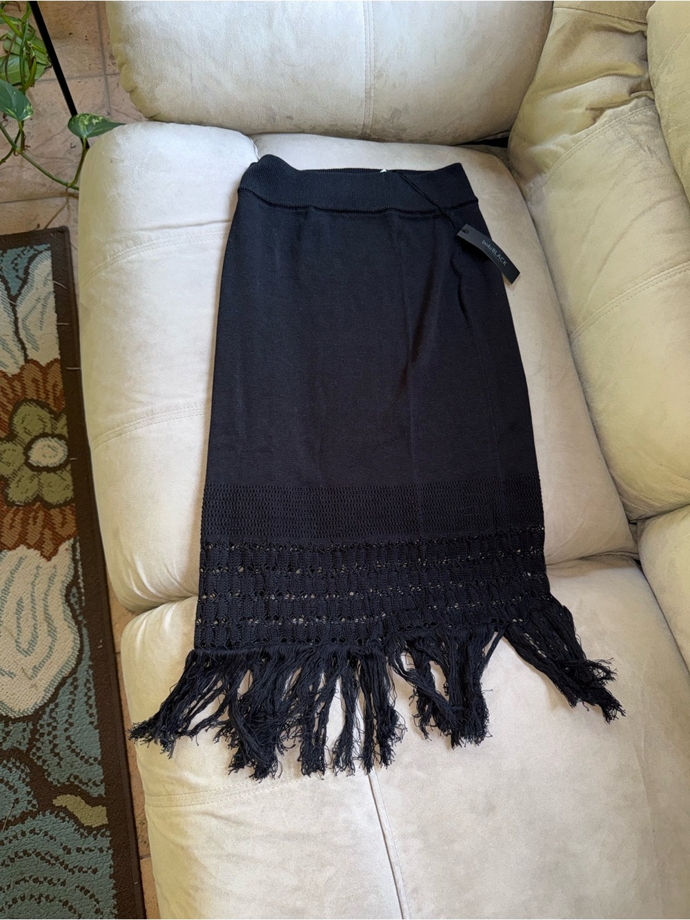 Bobi Black, Black Fringe Knit Mini Skirt NWT